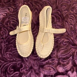 Cream Woven Mary Jane Flats